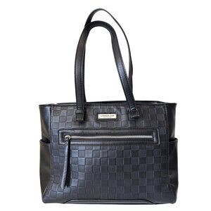 London Fog embossed check pattern vegan leather satchel shoulder handbag women L